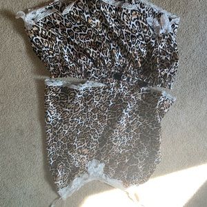 Satin cheetah set with lace trim